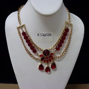 Bijou Drive 3 row gold chain with red crystal stones necklace